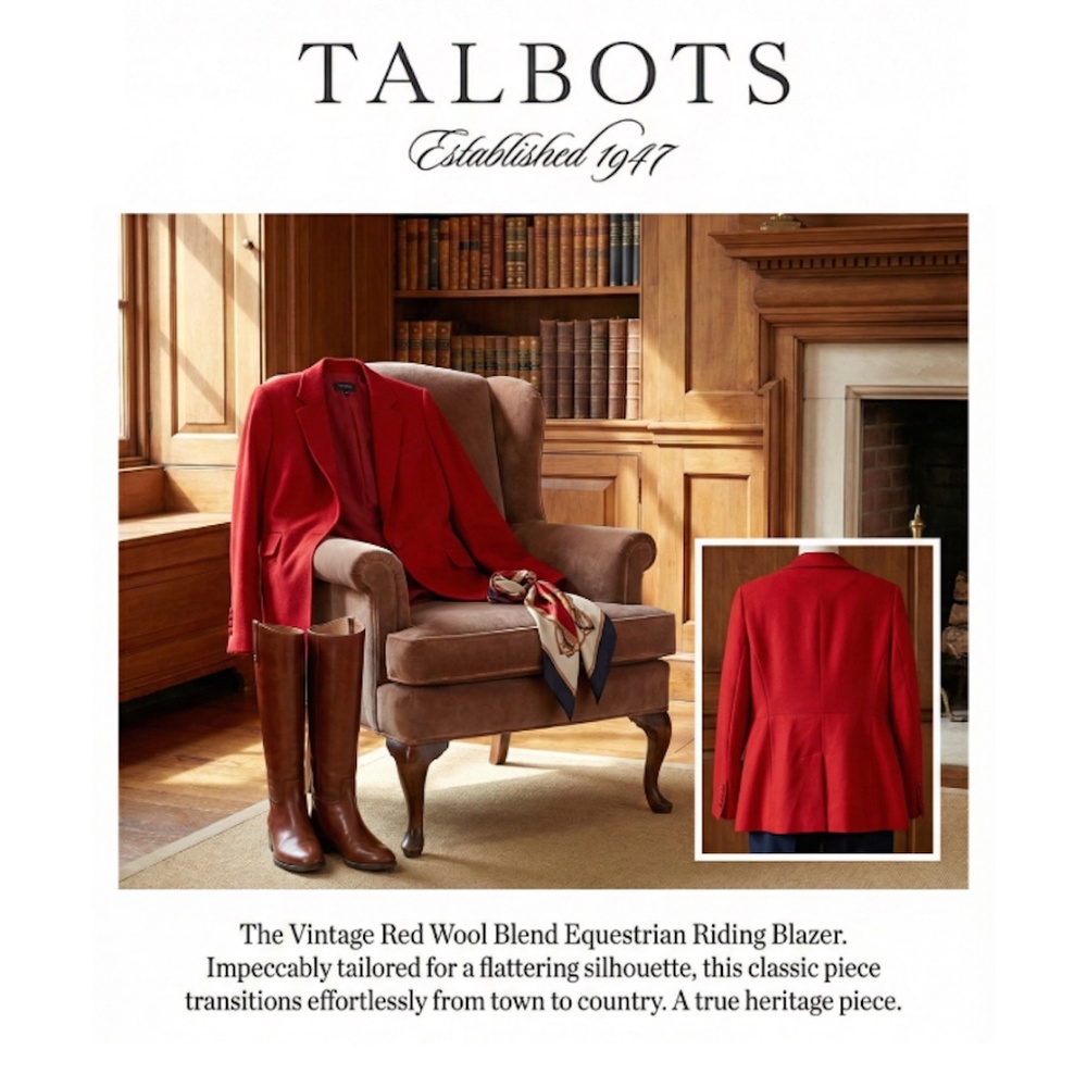 Vintage Talbots Classic Red Wool Equestrian Riding Blazer Jacket Size 14